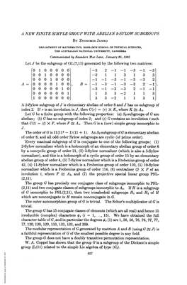 A5. Then G Is a (New) Simple Group Isomorphic to J