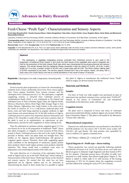 Fresh Cheese “Peulh Type”: Characterization and Sensory