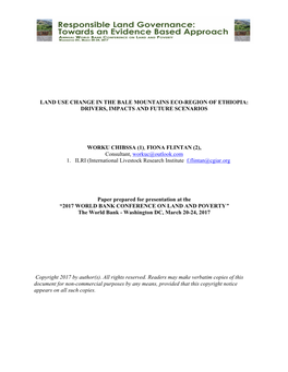 Land Use Change in the Bale Mountains Eco-Region of Ethiopia: Drivers, Impacts and Future Scenarios