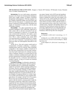 THE RATIONALE for ACTIVE SETI. Douglas A. Vakoch, SETI Institute, 189 Bernardo Avenue, Mountain View, CA 94043; Dvakoch@Seti.Org