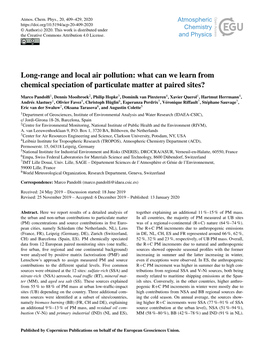 Long-Range and Local Air Pollution: What Can We Learn from Chemical Speciation of Particulate Matter at Paired Sites?