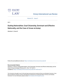 Dual Citizenship, Dominant and Effective Nationality, and the Case of Anwar Al-Aulaqi