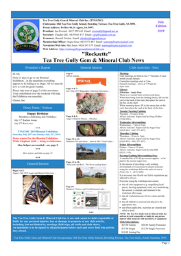 Tea Tree Gully Gem & Mineral Club News