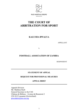 The Court of Arbitration for Sport