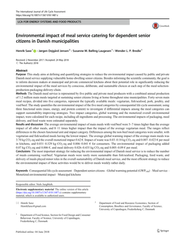 Environmental Impact of Meal Service Catering for Dependent Senior Citizens in Danish Municipalities