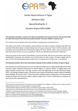 Gender Based Violence in Tigray 08 March 2021 Special Briefing No. 3