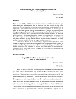 2.26. Ezequiel Martínez Estrada: Una Mirada Retrospectiva Sobre Las Letras Argentinas