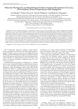 Molecular Phylogenetic and Morphological Evidence Supports Recognition of Gereaua , a New Endemic Genus of Sapindaceae from Madagascar