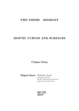 PHD THESIS – BOOKLET ISOPTIC CURVES and SURFACES Csima