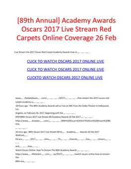 [89Th Annual] Academy Awards Oscars 2017 Live Stream Red Carpets Online Coverage 26 Feb