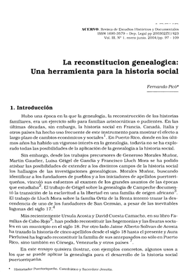 La Reconstitucion Genealogica: Una Herramienta Para La Historia Social