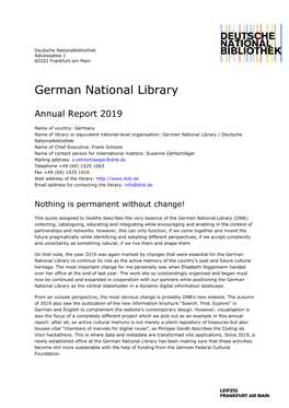 Frankfurt 2019 Report to CENL Germany / Deutsche