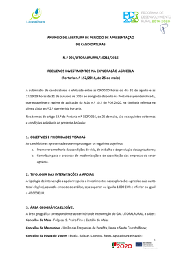 Anúncio De Abertura De Período De Apresentação De Candidaturas