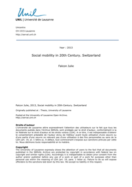 Social Mobility in 20Th Century. Switzerland