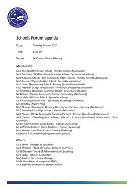 (Public Pack)Agenda Document for Schools Forum, 30/06/2020 13:30