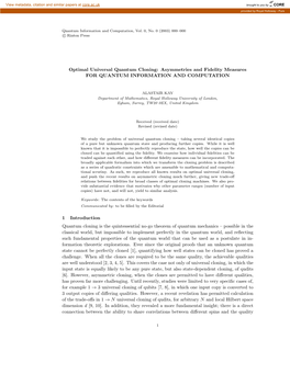 Optimal Universal Quantum Cloning: Asymmetries and Fidelity Measures for QUANTUM INFORMATION and COMPUTATION