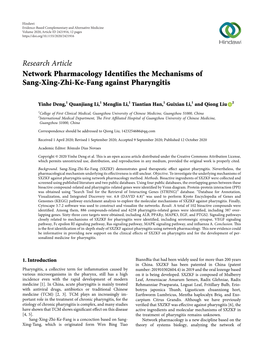 Network Pharmacology Identifies the Mechanisms of Sang-Xing-Zhi-Ke-Fang Against Pharyngitis