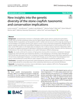 New Insights Into the Genetic Diversity of the Stone Crayfish: Taxonomic And