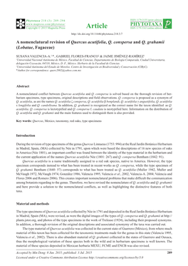 A Nomenclatural Revision of Quercus Acutifolia, Q. Conspersa and Q. Grahamii (Lobatae, Fagaceae)