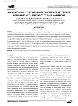 An Anatomical Study of Primary Pattern of Arteries of Upper Limb With