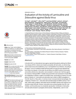 Evaluation of the Activity of Lamivudine and Zidovudine Against Ebola Virus