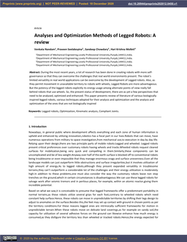 Analyses and Optimization Methods of Legged Robots: a Review