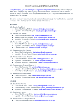 Missouri and Kansas Congressional Contacts