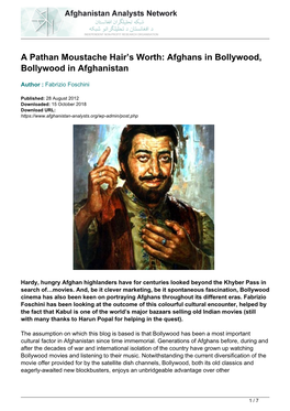 Afghans in Bollywood, Bollywood in Afghanistan