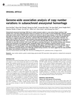 Genome-Wide Association Analysis of Copy Number Variations in Subarachnoid Aneurysmal Hemorrhage