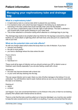 Managing Your Nephrostomy Tube and Drainage Bag