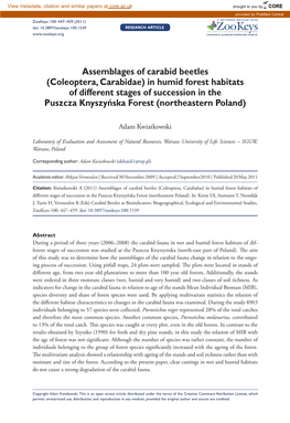 Coleoptera, Carabidae) in Humid Forest Habitats of Different Stages of Succession in the Puszcza Knyszyńska Forest (Northeastern Poland)