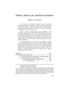 Politics, Indian Law, and the Constitution