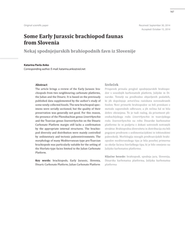 Some Early Jurassic Brachiopod Faunas from Slovenia Nekaj Spodnjejurskih Brahiopodnih Favn Iz Slovenije