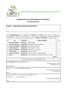 N. 26 Approvazione Relazione Sociale 2016