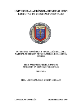 Universidad Autónoma De Nuevo León Facultad De Ciencias Forestales