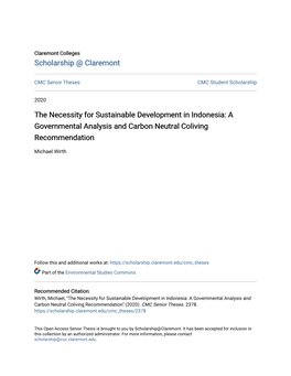 The Necessity for Sustainable Development in Indonesia: a Governmental Analysis and Carbon Neutral Coliving Recommendation