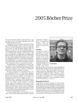 2005 Bôcher Prize, Volume 52, Number 4