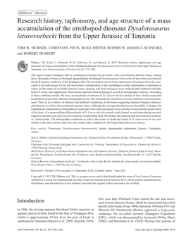 Research History, Taphonomy, and Age Structure of a Mass Accumulation of the Ornithopod Dinosaur Dysalotosaurus Lettowvorbecki from the Upper Jurassic of Tanzania