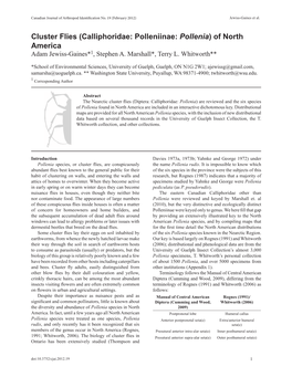 Cluster Flies (Calliphoridae: Polleniinae: Pollenia) of North America Adam Jewiss-Gaines*1, Stephen A