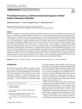 Proctodeal Extrusion As a Defensive Behavioral Response in Blister Beetles (Coleoptera: Meloidae)