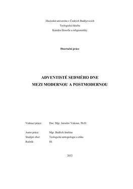 Adventisté Sedmého Dne Mezi Modernou a Postmodernou