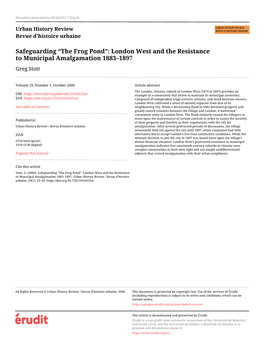 London West and the Resistance to Municipal Amalgamation 1883–1897 Greg Stott