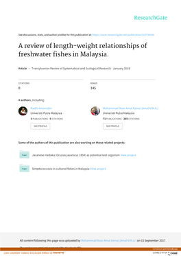 A Review of Length-Weight Relationships of Freshwater Fishes in Malaysia