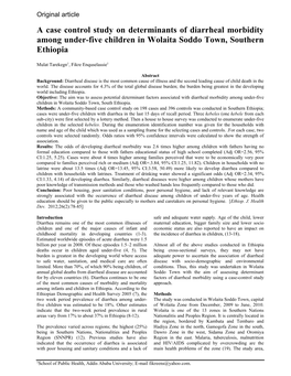 A Case Control Study on Determinants of Diarrheal Morbidity Among Under-Five Children in Wolaita Soddo Town, Southern Ethiopia