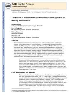 The Effects of Maltreatment and Neuroendocrine Regulation on Memory Performance