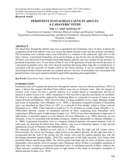 Persistent Eustachian Valve in Adults- a Cadaveric Study