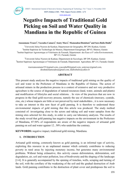 Negative Impacts of Traditional Gold Picking on Soil and Water Quality in Mandiana in the Republic of Guinea