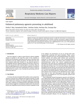 Unilateral Pulmonary Agenesis Presenting in Adulthood