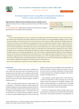 Knowledge; Hygienic Practice Among Milk and Cottage Cheese Handlers in Districts of Gamo and Gofa Zone, Southern Ethiopia