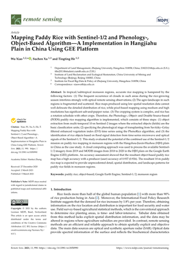 Mapping Paddy Rice with Sentinel-1/2 and Phenology-, Object-Based Algorithm—A Implementation in Hangjiahu Plain in China Using GEE Platform